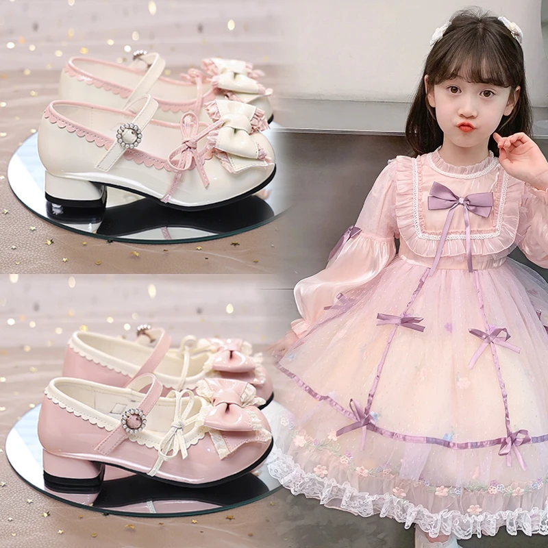 女童小皮鞋儿童鞋公主鞋2025春秋新款小女孩高跟鞋洛丽塔鞋子白色