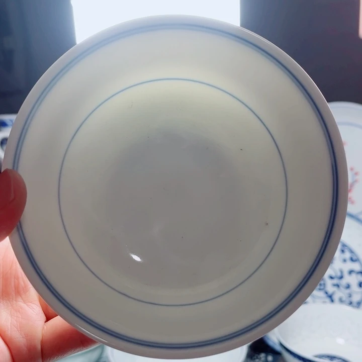 青花玲珑5.5寸饭碗手绘蓝边