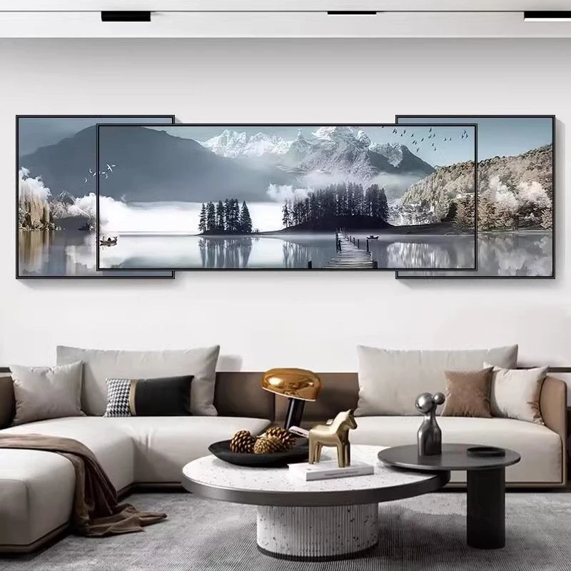 叠加装饰画客厅高级感大气风景三联现代简约沙发背景墙挂画晶瓷画