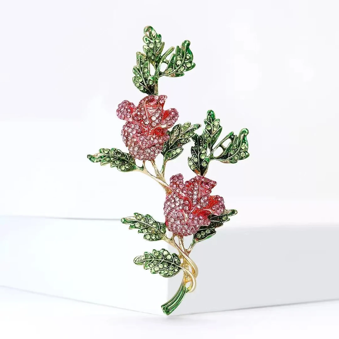合金胸针 双朵玫瑰精致素款胸针花朵女优雅复古宫廷原创设计粉红
