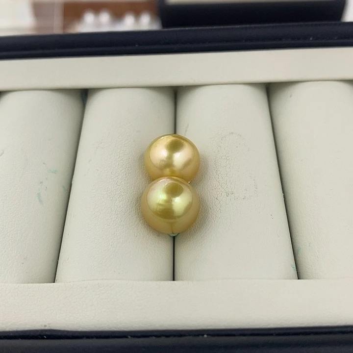 定制海水珍珠未镶嵌裸珠271南洋金珠对珠10-11mm
