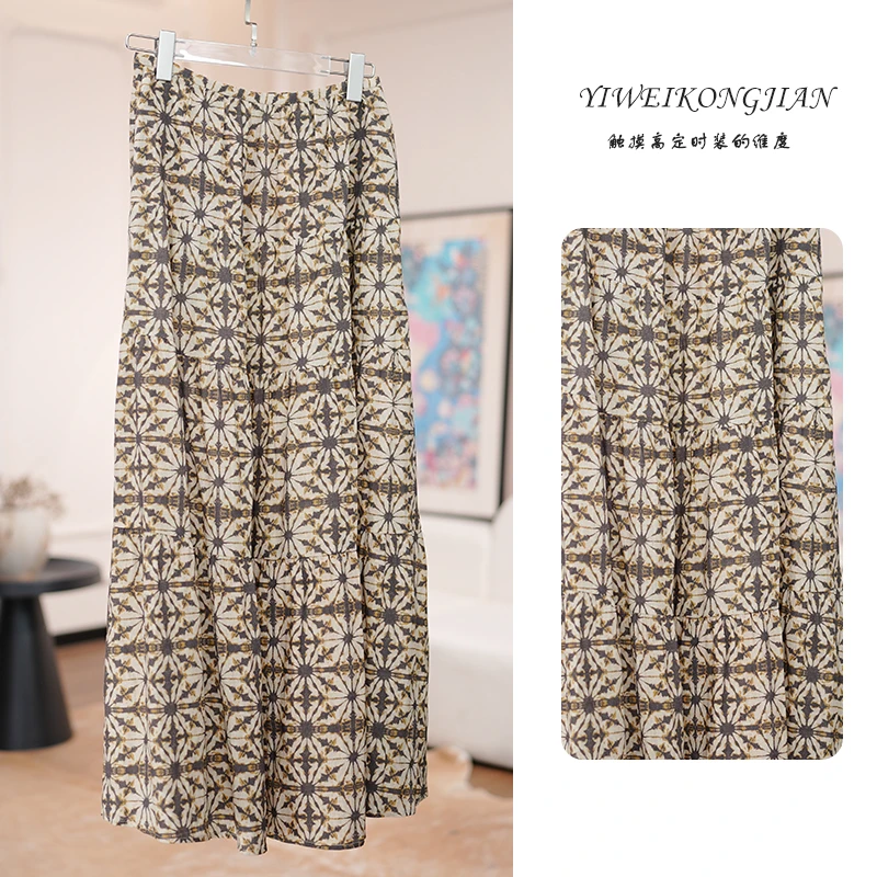 汉麻人丝混纺裙女夏ins大地色系通勤度假半衣裙YW1685