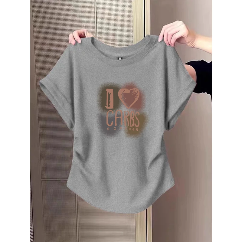 小飞袖褶皱正肩短袖t恤女夏季2025新款设计感收腰显瘦圆领上衣潮