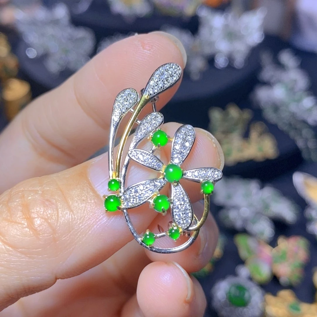 翡翠银S925镶嵌吊坠(不含链)天然翡翠