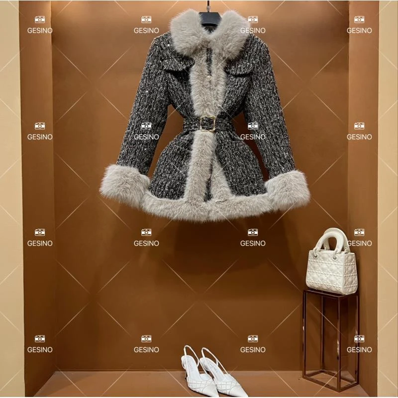 【关关】秋冬气质小香风时尚设计师中长款外套 QD-2025316