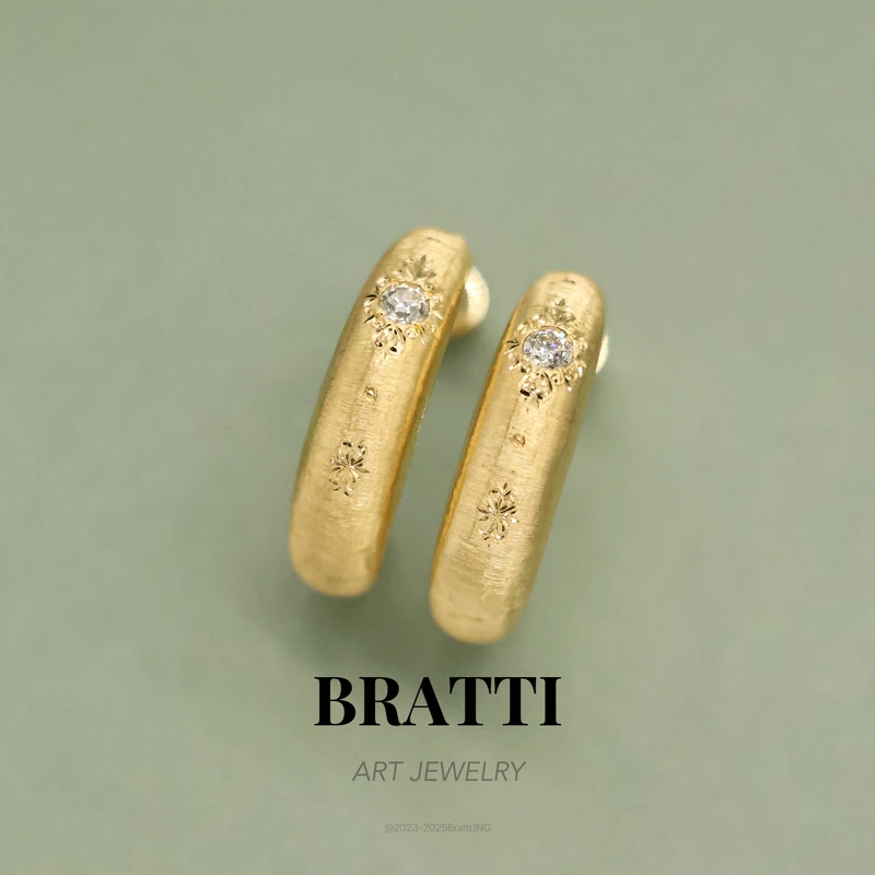 Bratti珠宝【莎翁女郎】意大利工艺拉丝18K金钻石耳饰-KE1004