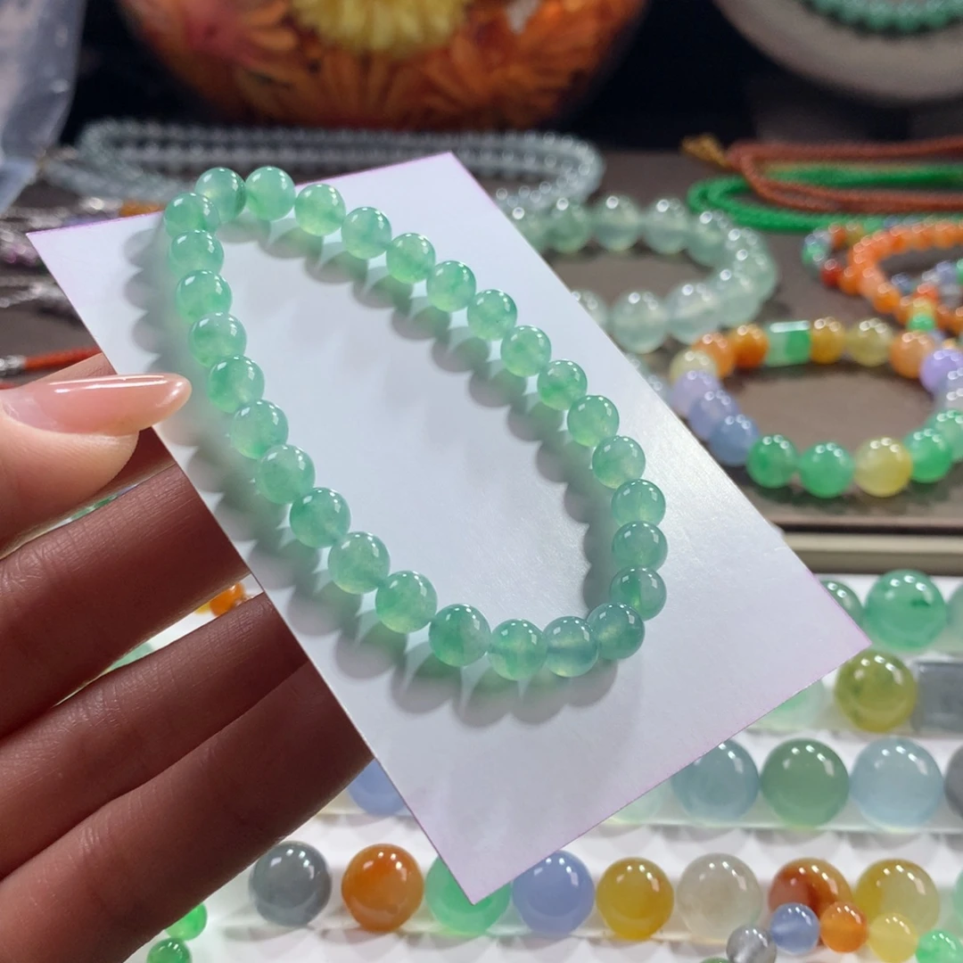 翡翠未镶嵌手链木那冰薄荷飘绿卡6.5