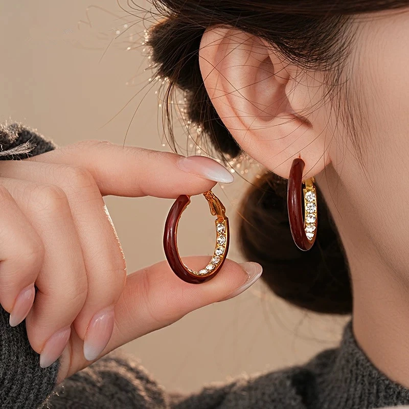 925银针耳饰 【141号】安克拉红色法式复古时尚圈圈耳环