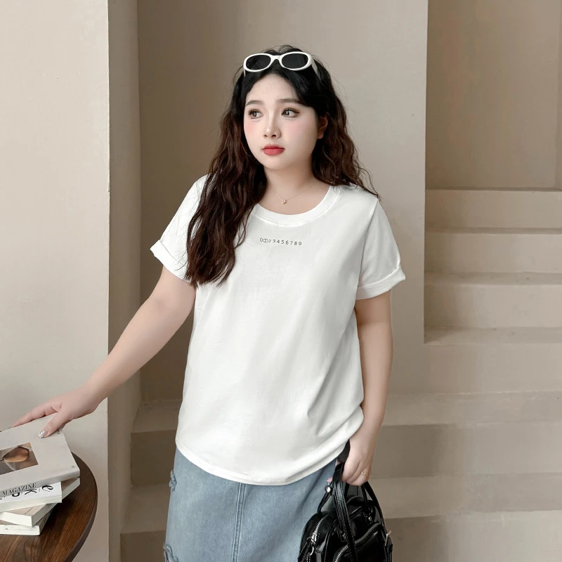 DX7431大码女装【街拍宝藏T】夏季休闲圆领字母印花200斤短袖T恤