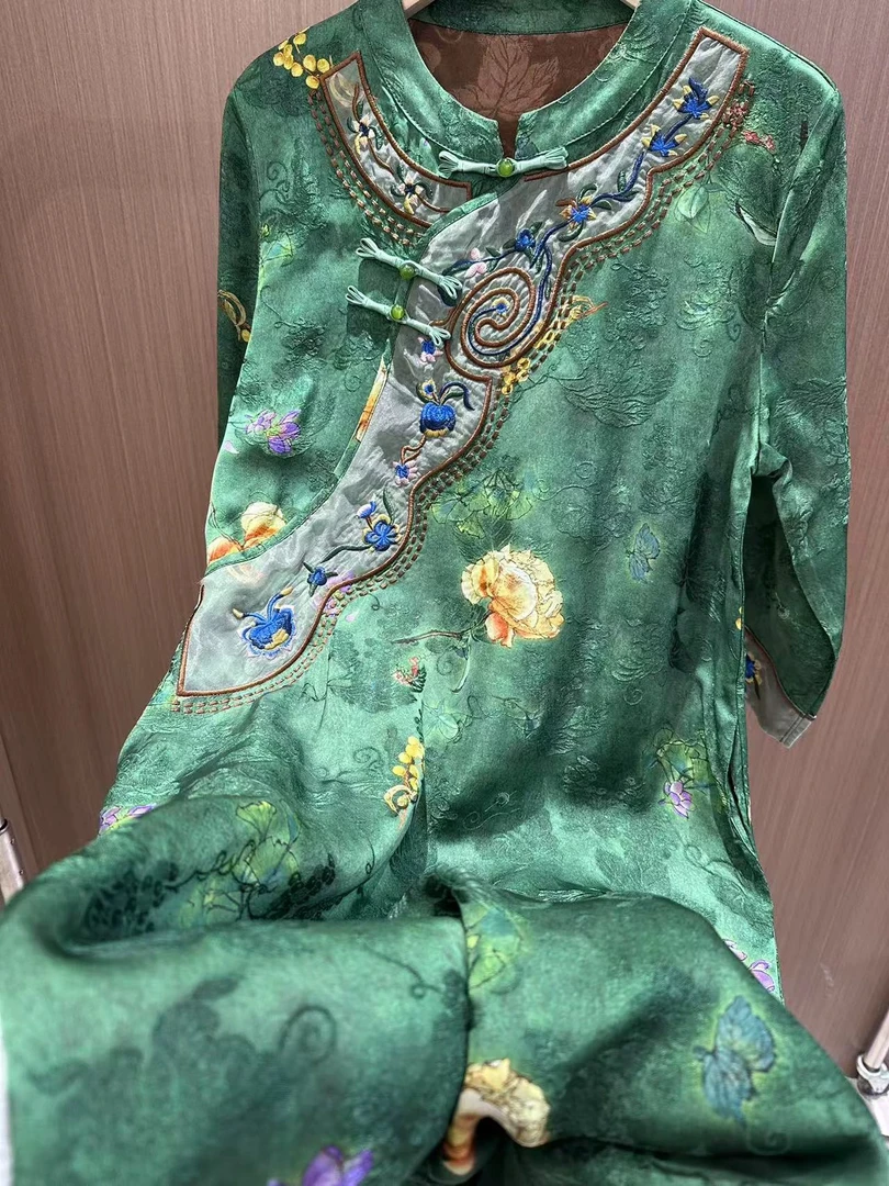 「初婵」新中式国风立领斜襟刺绣气质连衣裙145