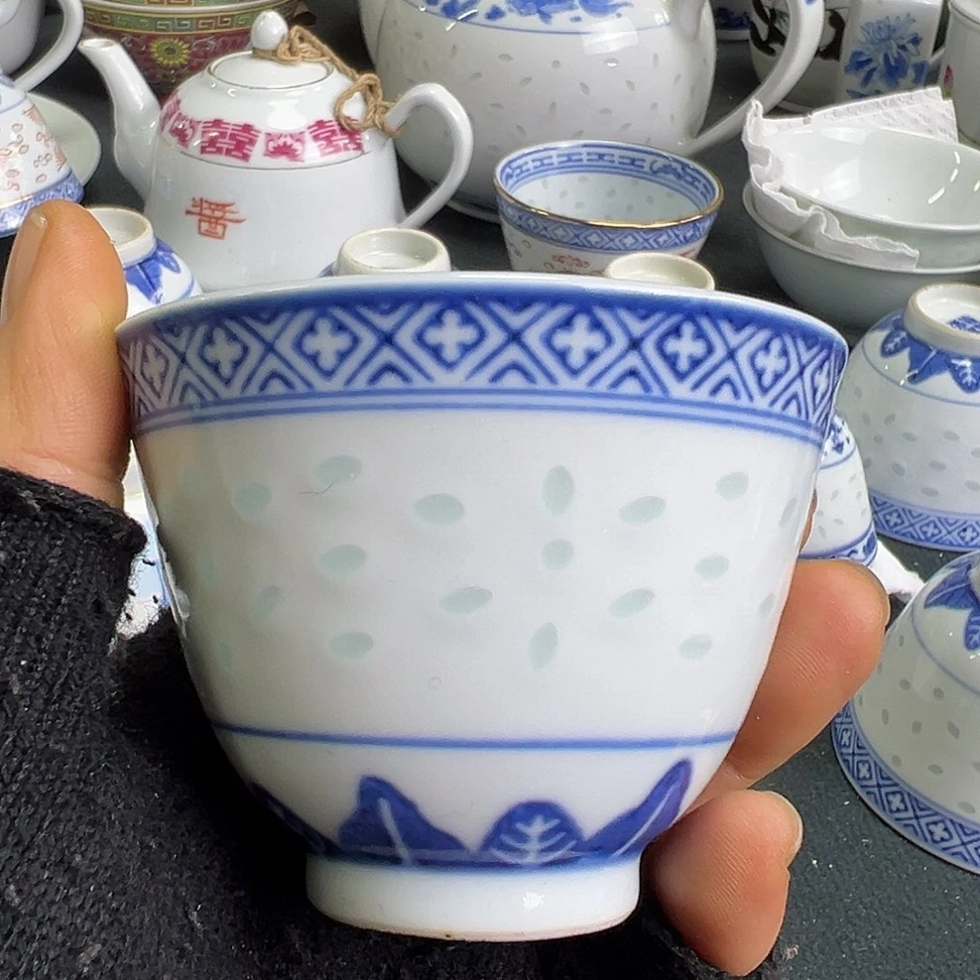 杯景德镇陶瓷青花玲珑二刚杯