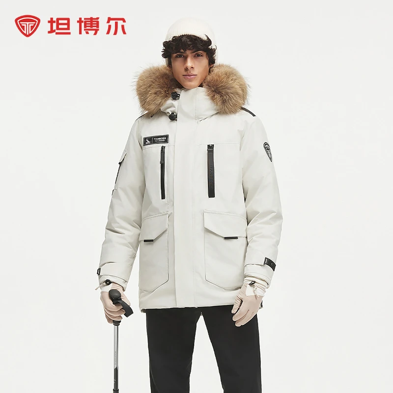【清仓】坦博尔新款秋冬中长工装大毛领男女同款羽绒服户外