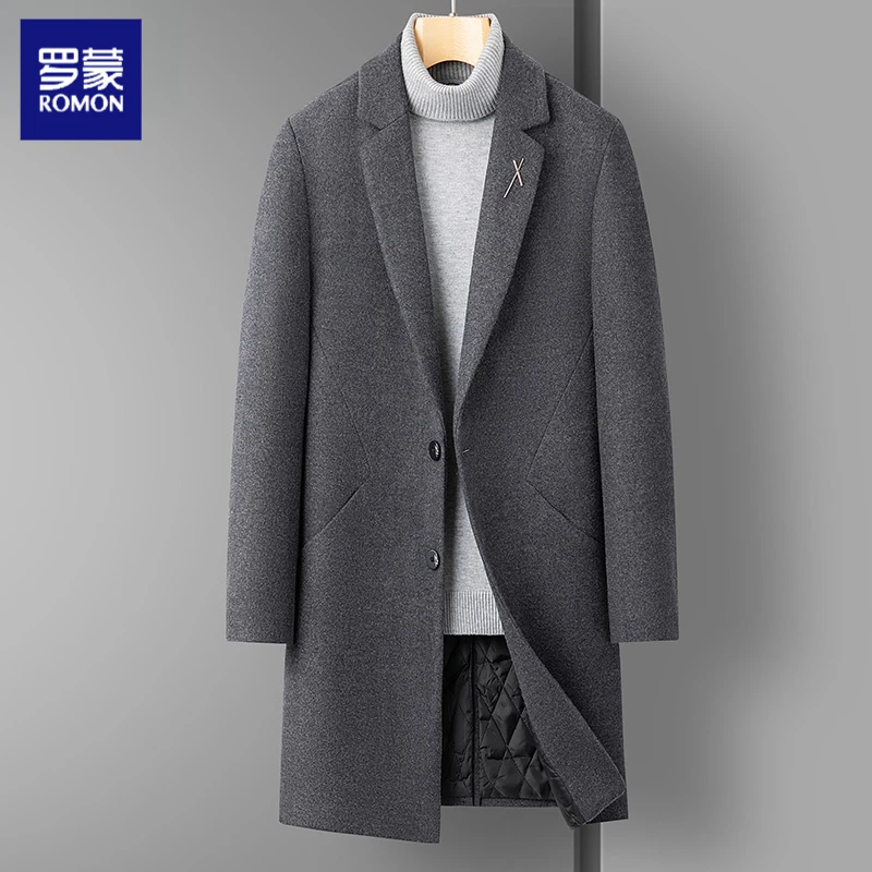 罗蒙毛呢大衣男中长款韩版休闲男装中青年风衣冬季加厚帅气简约