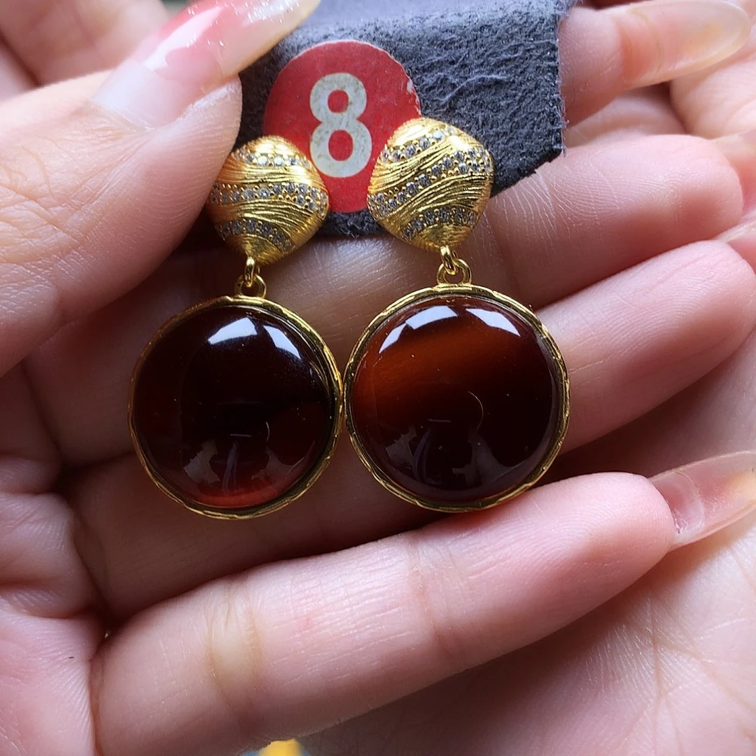 血珀耳饰银S925镶嵌小****5戒指