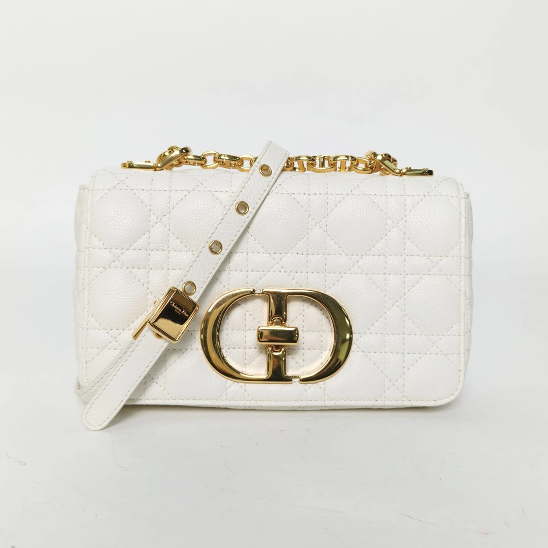 99新 DIOR/迪奥 【黑黑】Caro 小号 20 白色 皮革C 金扣 2021