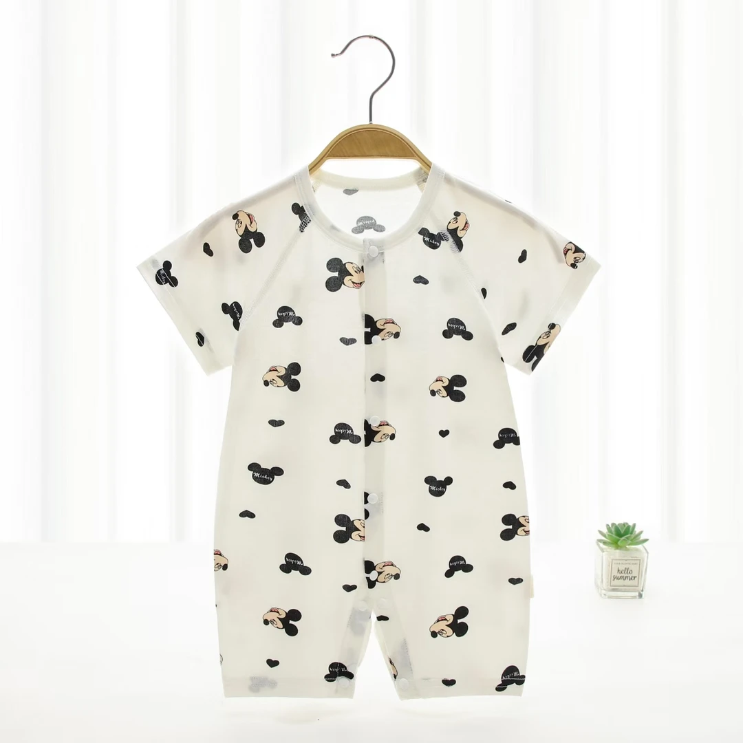 淇博贝尔夏日穿搭冰凉感薄款透气印花婴幼儿短袖连身衣爬服哈夏季