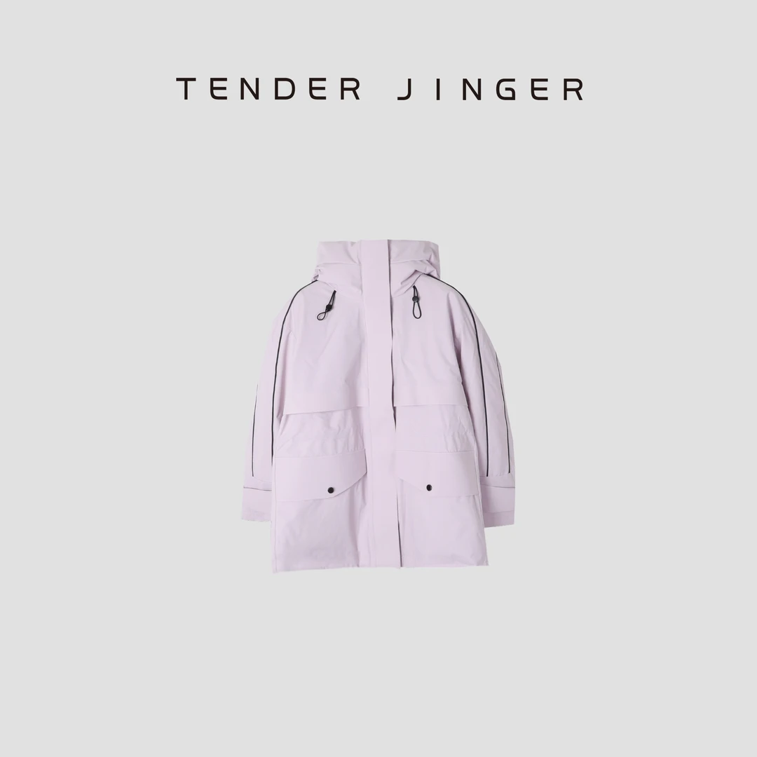 Tender Jinger【黑标】女休闲工装立领连帽鹅绒外套T44FRX773X