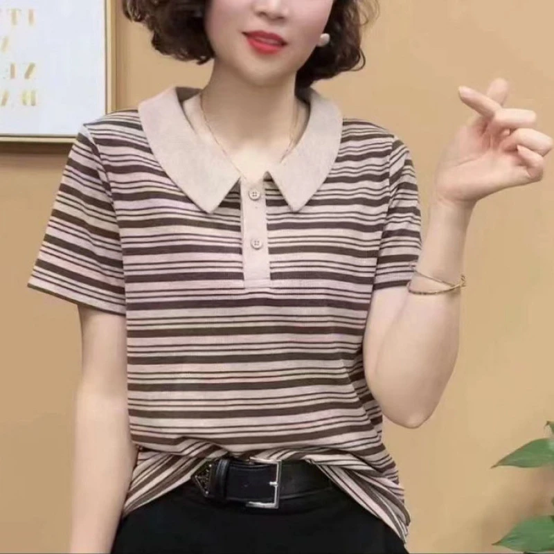 SS-985-妈妈装短袖T恤夏季新款休闲上衣中年女洋气减龄显瘦气质打