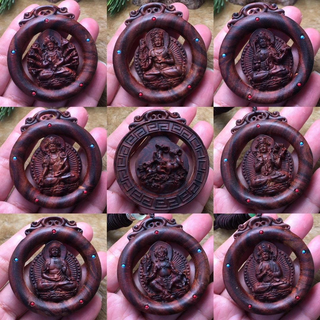 海南黄花梨木雕十二生肖八大守护神项链吊坠木质本命佛牌车挂件