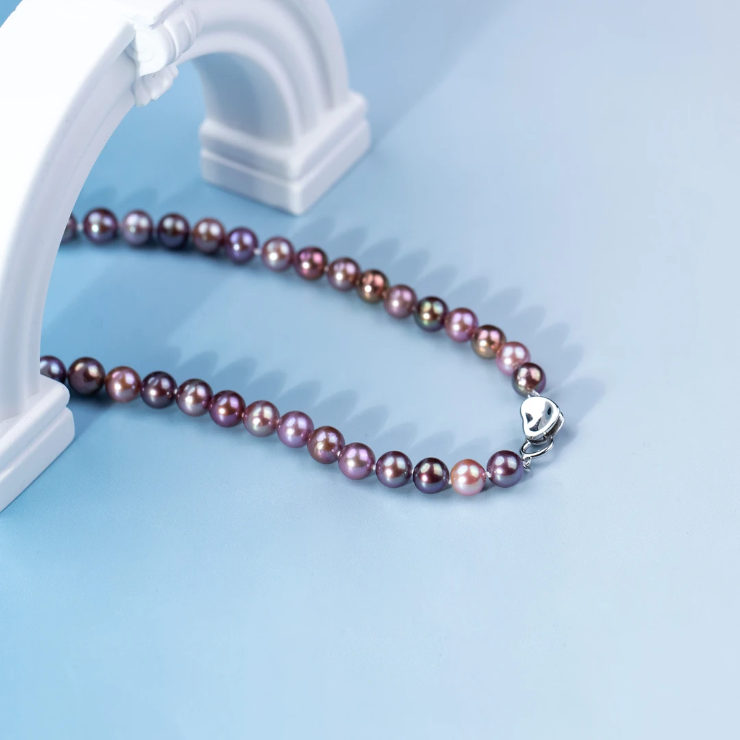 天使之泪淡水珍珠‘山河万色’S925银紫珠满串7.3-8.3mm【珠珠推荐】