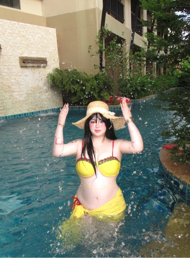 「柠檬味的夏天」甜崽颖宝微胖大码大钢圈比基尼海岛海边度假泳装