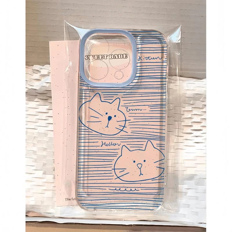 GGBond蓝素描猫头适用iPhone17/16pro手机壳华为vivo小米15oppo套