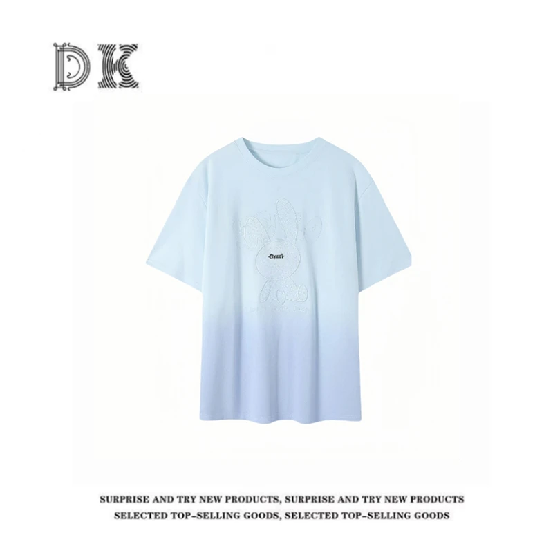 DK 2025款  夏季设计感刺绣卡通宽松百搭圆领短袖T恤 9528