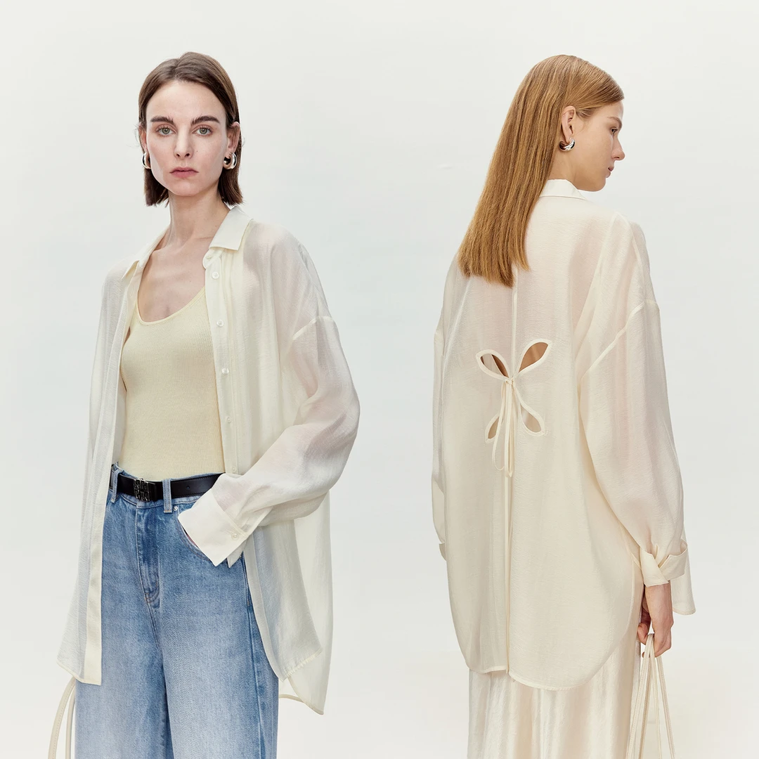 LYNEE 后背镂空系带通透简约落肩袖春夏时尚衬衫 LGD2FSW034