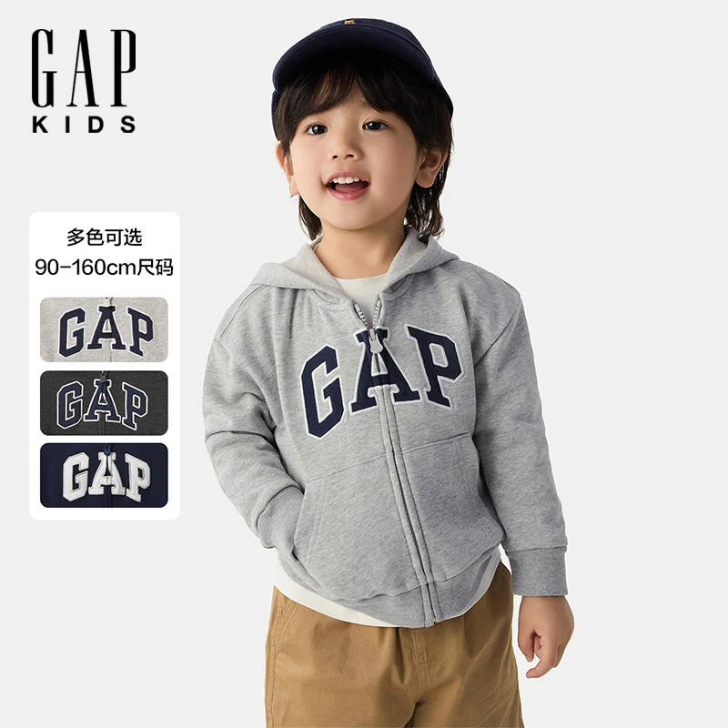 Gap男幼童大童2025春夏新款经典大logo拉链连帽卫衣744384/743966