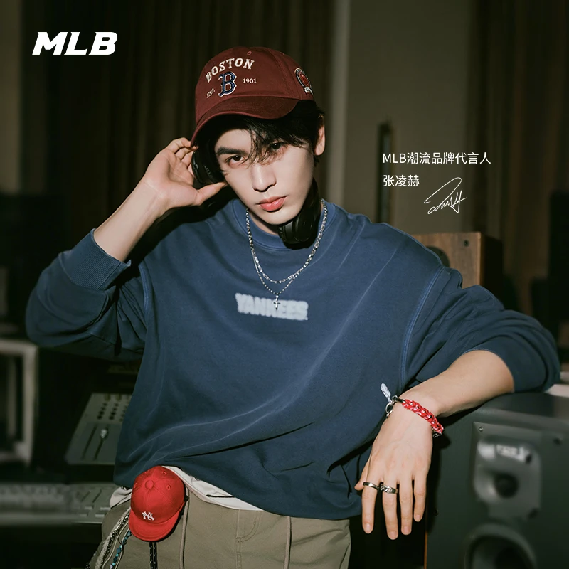MLB官方张凌赫同款男女复古水洗做旧风套头卫衣25年秋季新款MTB14