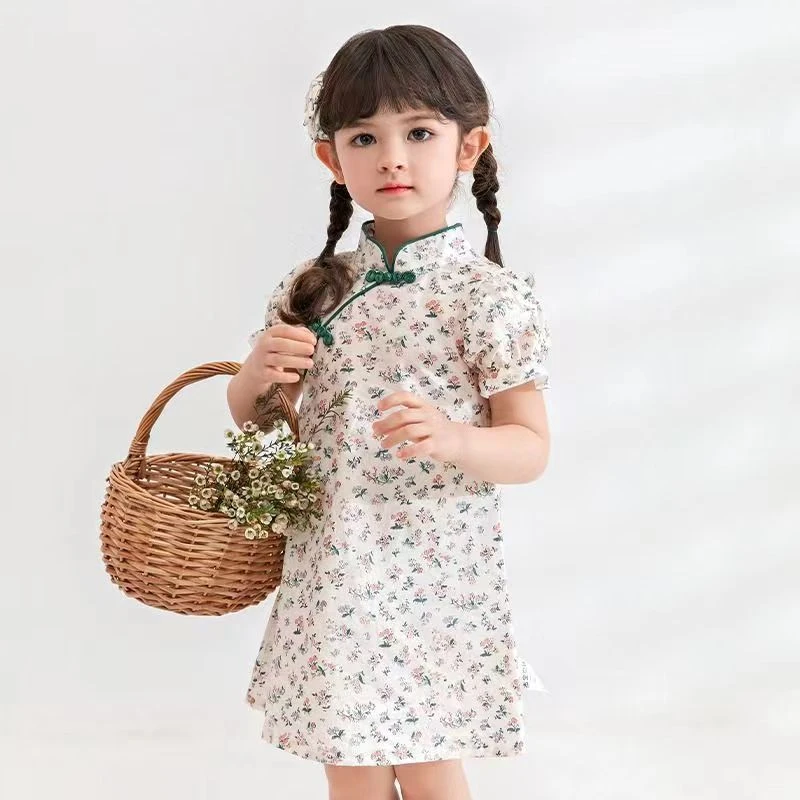 旗袍女童连衣裙夏季薄款女宝公主裙子新款民国风夏款洋气