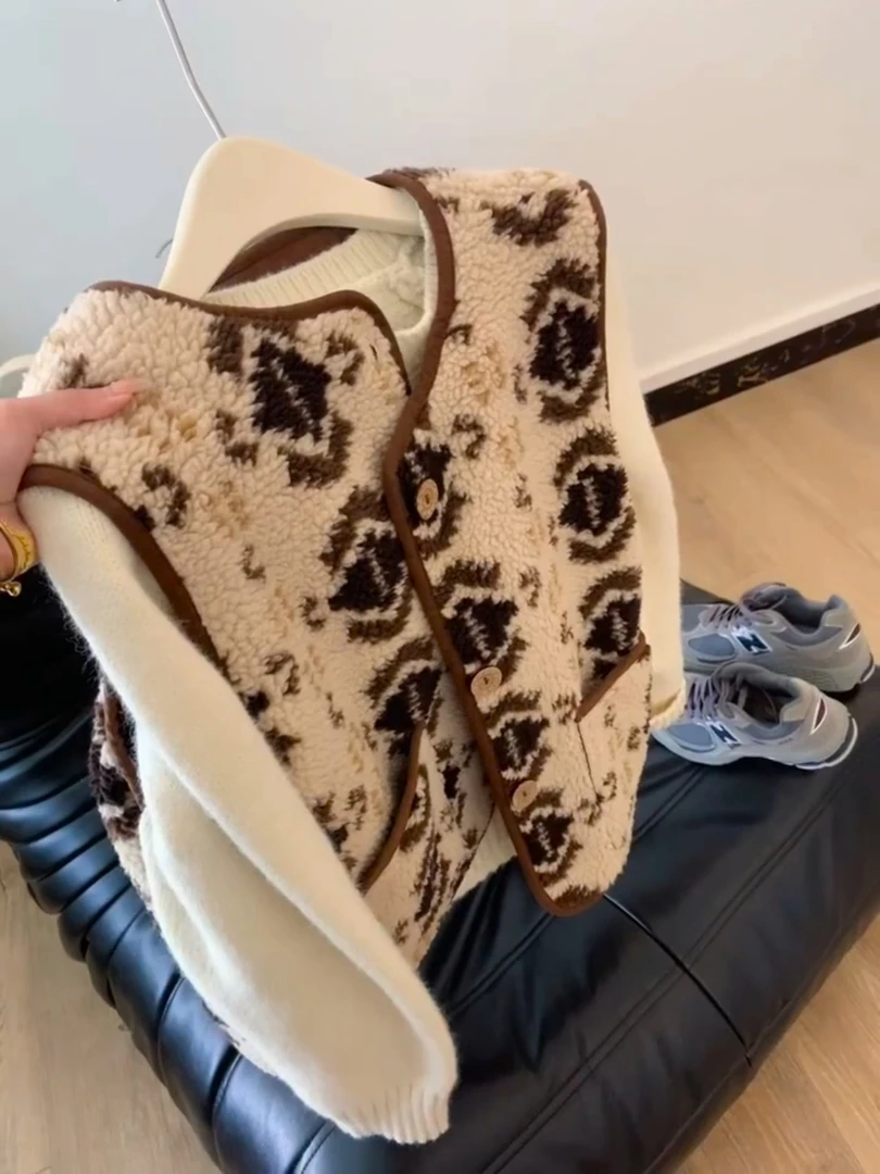 韩系复古仿羊羔毛摇粒绒马甲外套叠穿坎肩外搭女秋冬外穿马夹背心