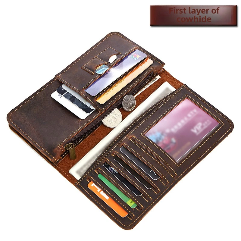 男子真皮长钱包2025新第一层牛皮钱包疯马革大容量钱包英伦风百搭