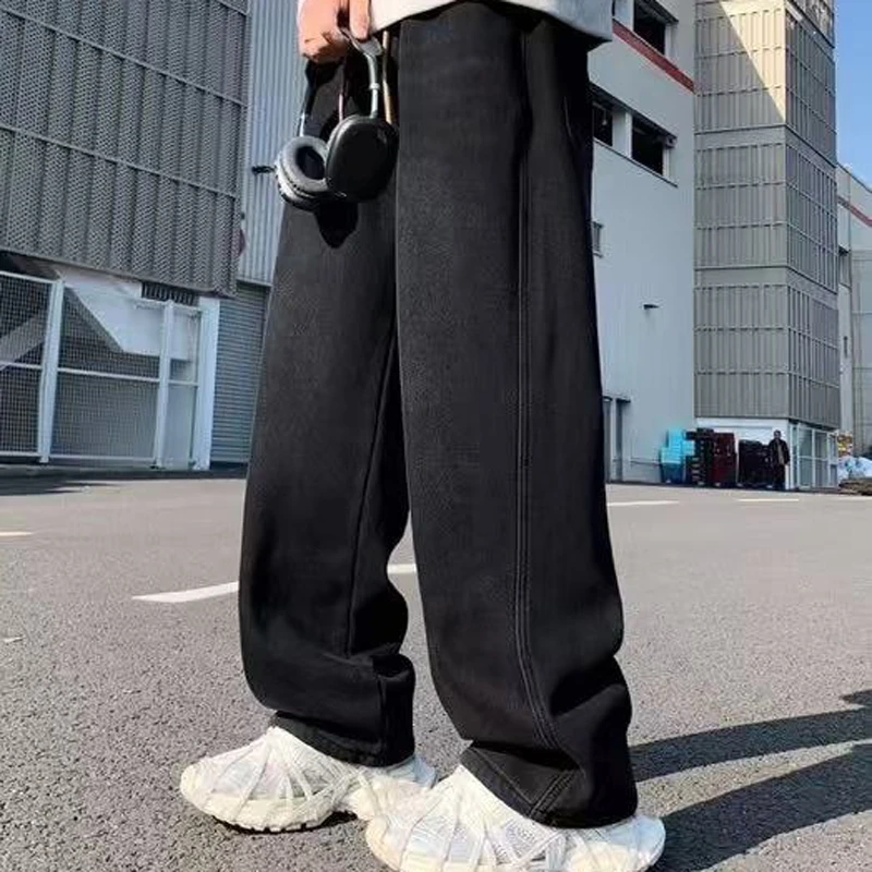 271潮牌精品青少年大童男女学生经典宽松直筒加绒牛仔裤