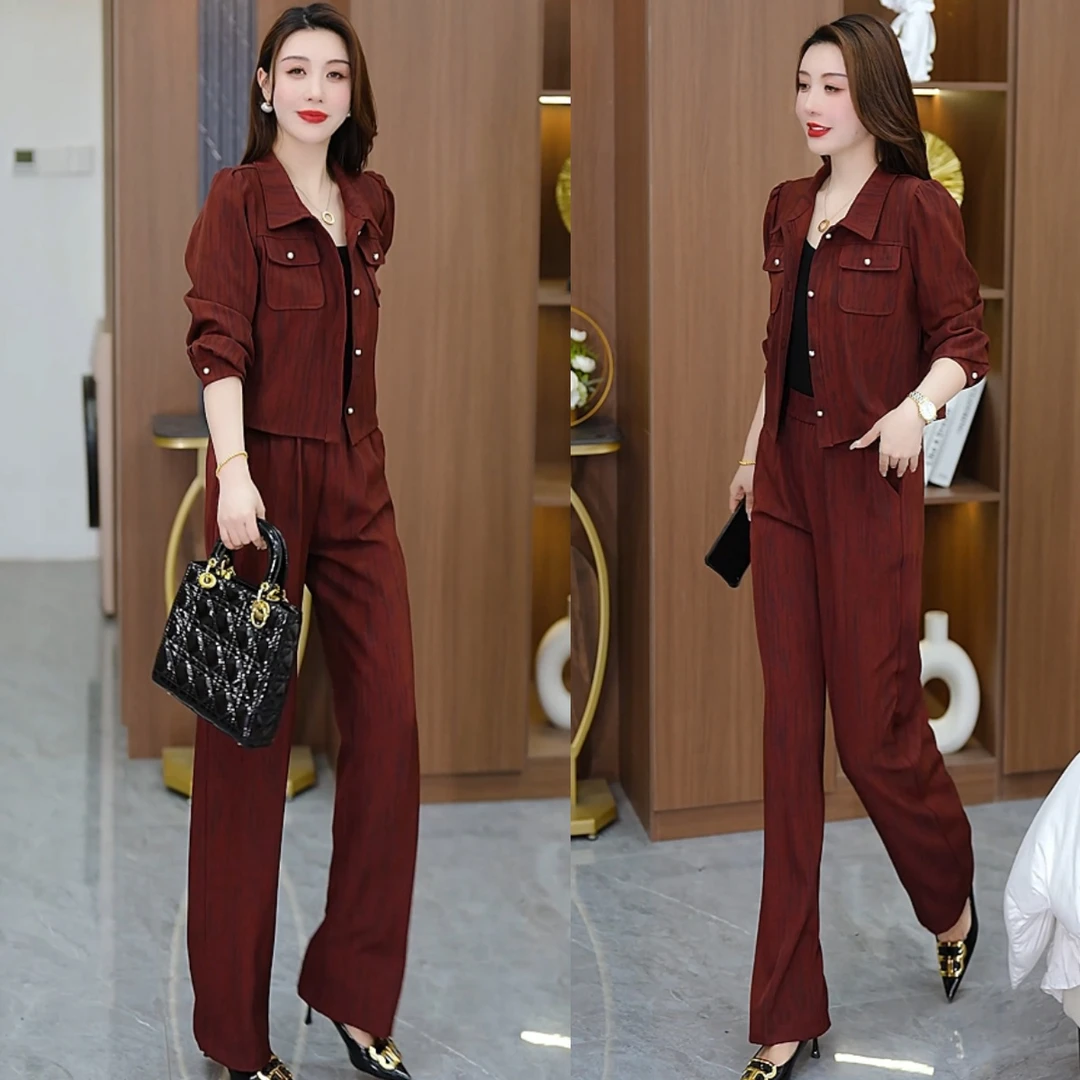 时尚休闲套装女2024秋季新款时髦显瘦小个子短外套阔腿裤两件套