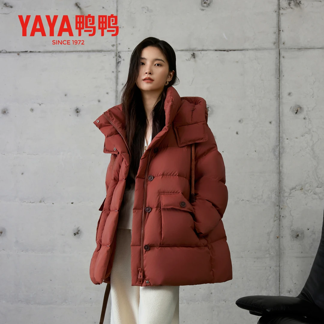 YAYA/鸭鸭【精选】羽绒服女款冬季类显瘦连帽中长款外套YE4B619875L