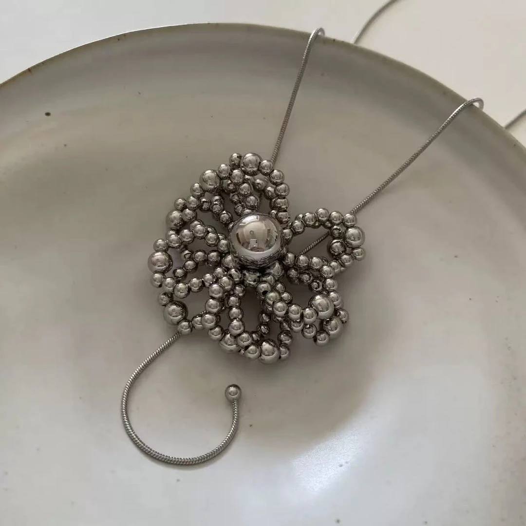 合金项链 【田景野】手工编织花朵串珠长项链chocker蛇骨链女