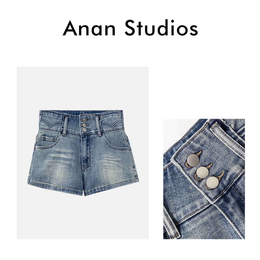 [no退no换]【小众辣妹】新款美式高腰排扣牛仔短裤250220