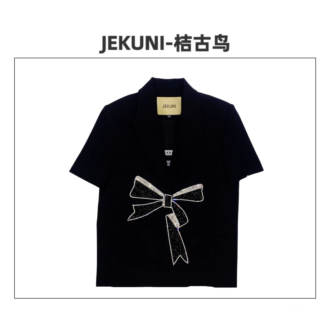 JEKUNI/桔古鸟【蝶恋】夏季黑色短款设计蝴蝶结气质西装