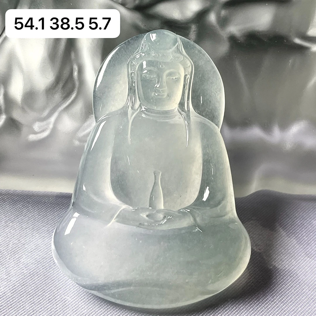 天然a货缅甸翡翠晴底素衣观音吊坠