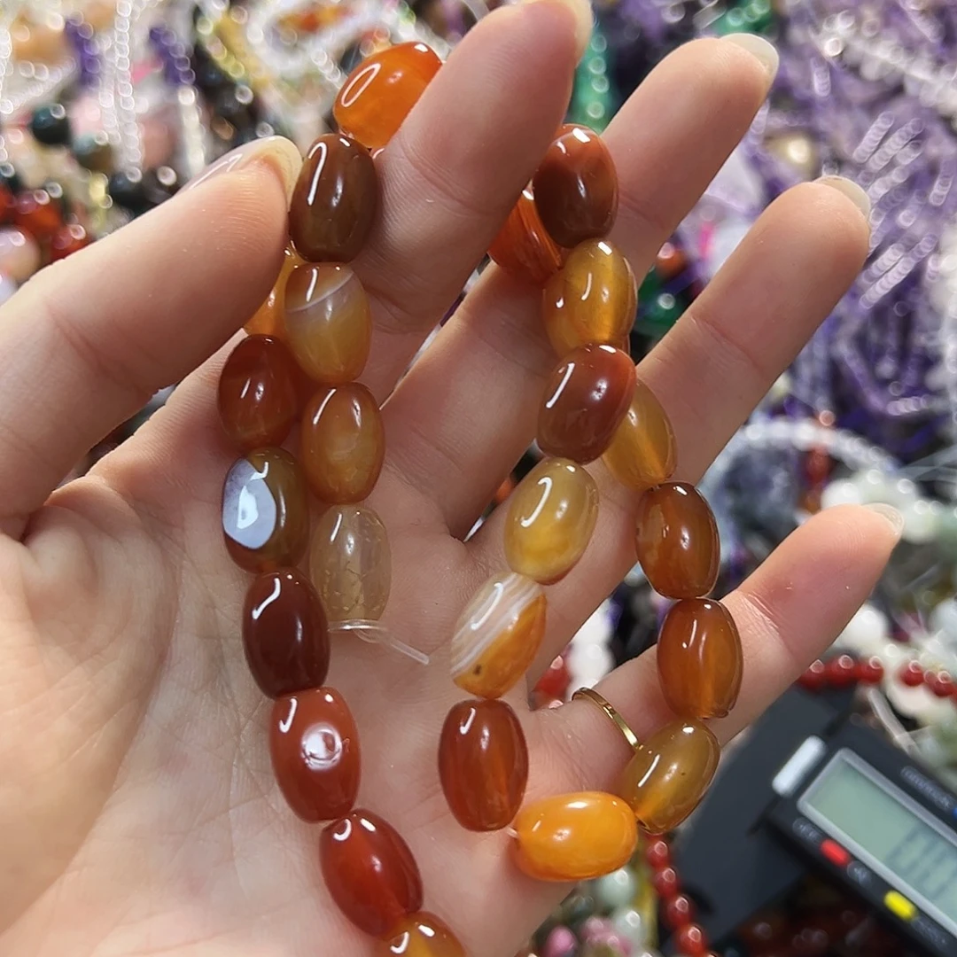 玛瑙/玉髓合金珠宝半成品红玛瑙枣珠。一条