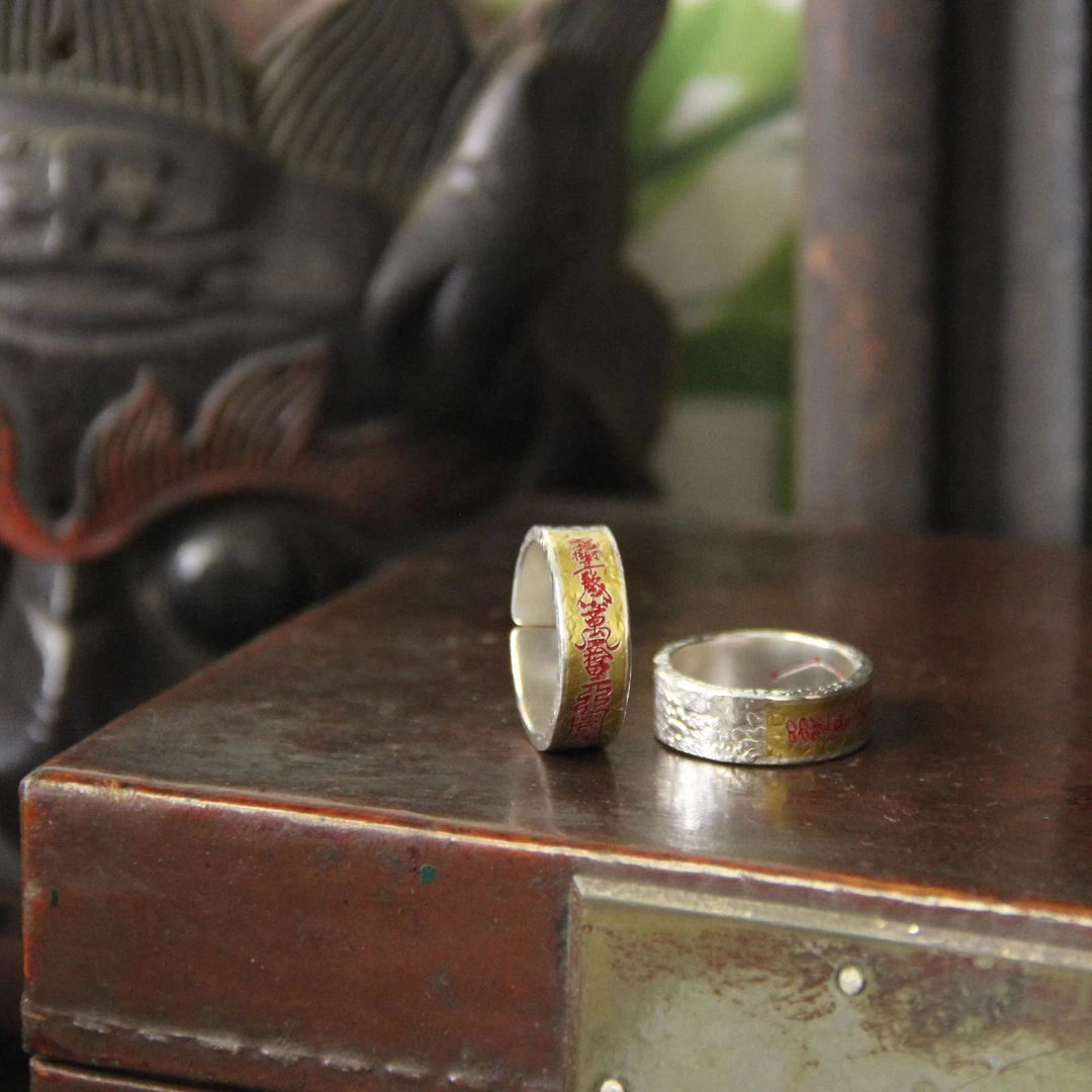 925银戒指 【恭喜发财】原创银贴金戒指