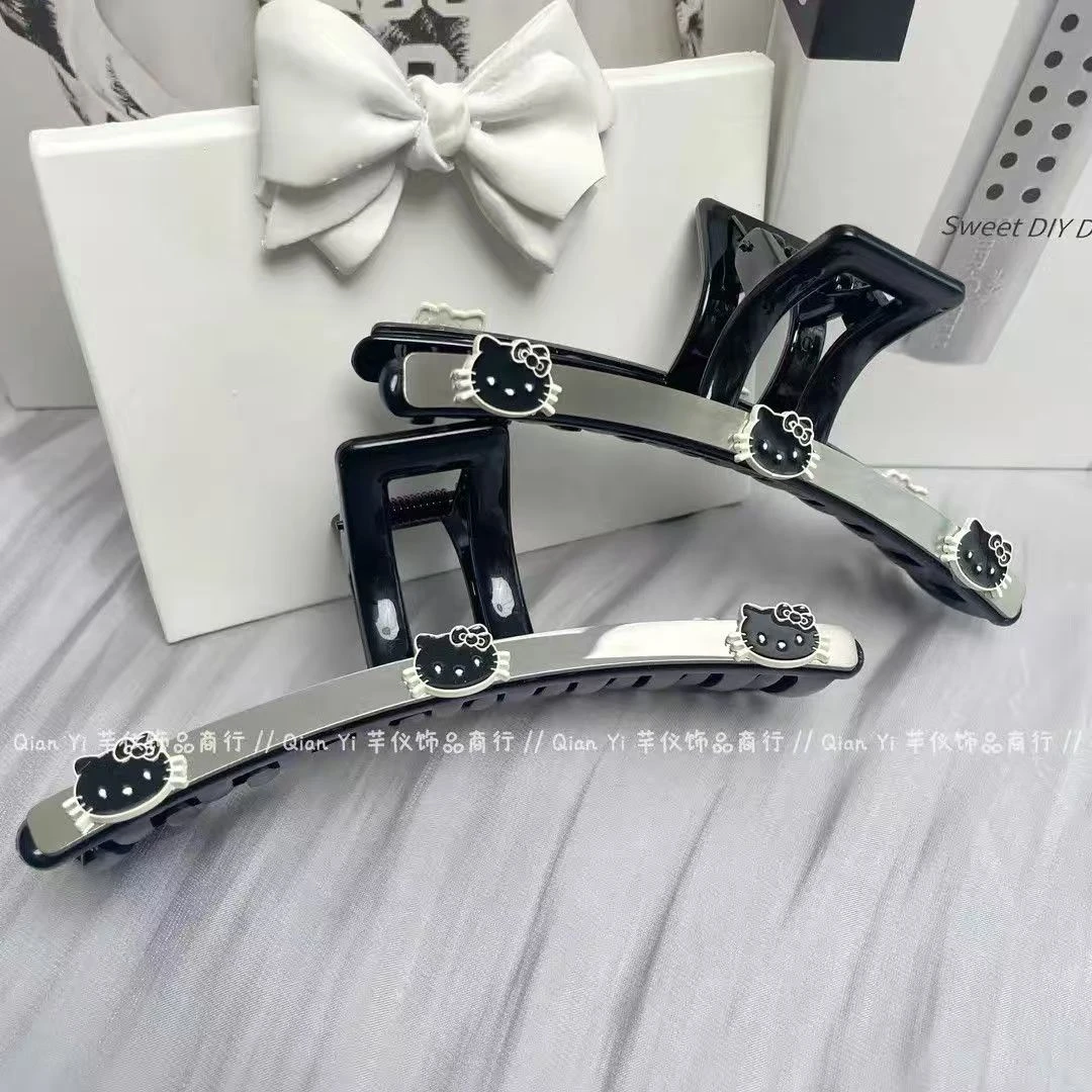 钛钢Kitty镜面不锈钢轻奢高端重工KT抓夹发夹鲨鱼夹简约百搭时尚