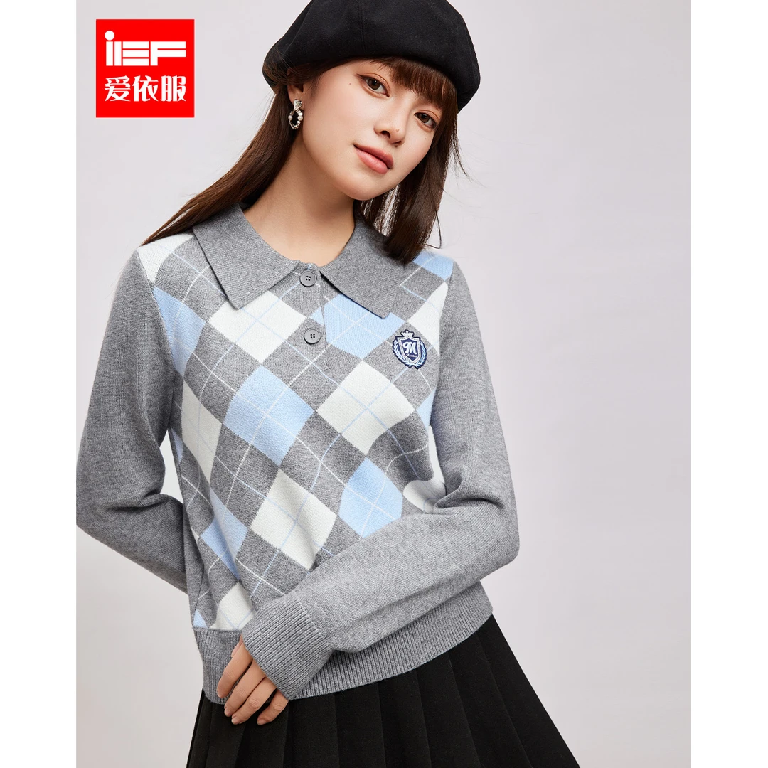 IEF/爱依服2025冬春新款韩系时尚复古学院风百搭减龄显瘦毛织上衣