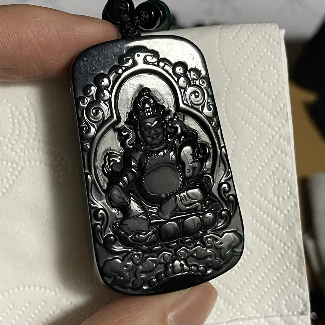 天然翡翠a货 黄财神玉坠h