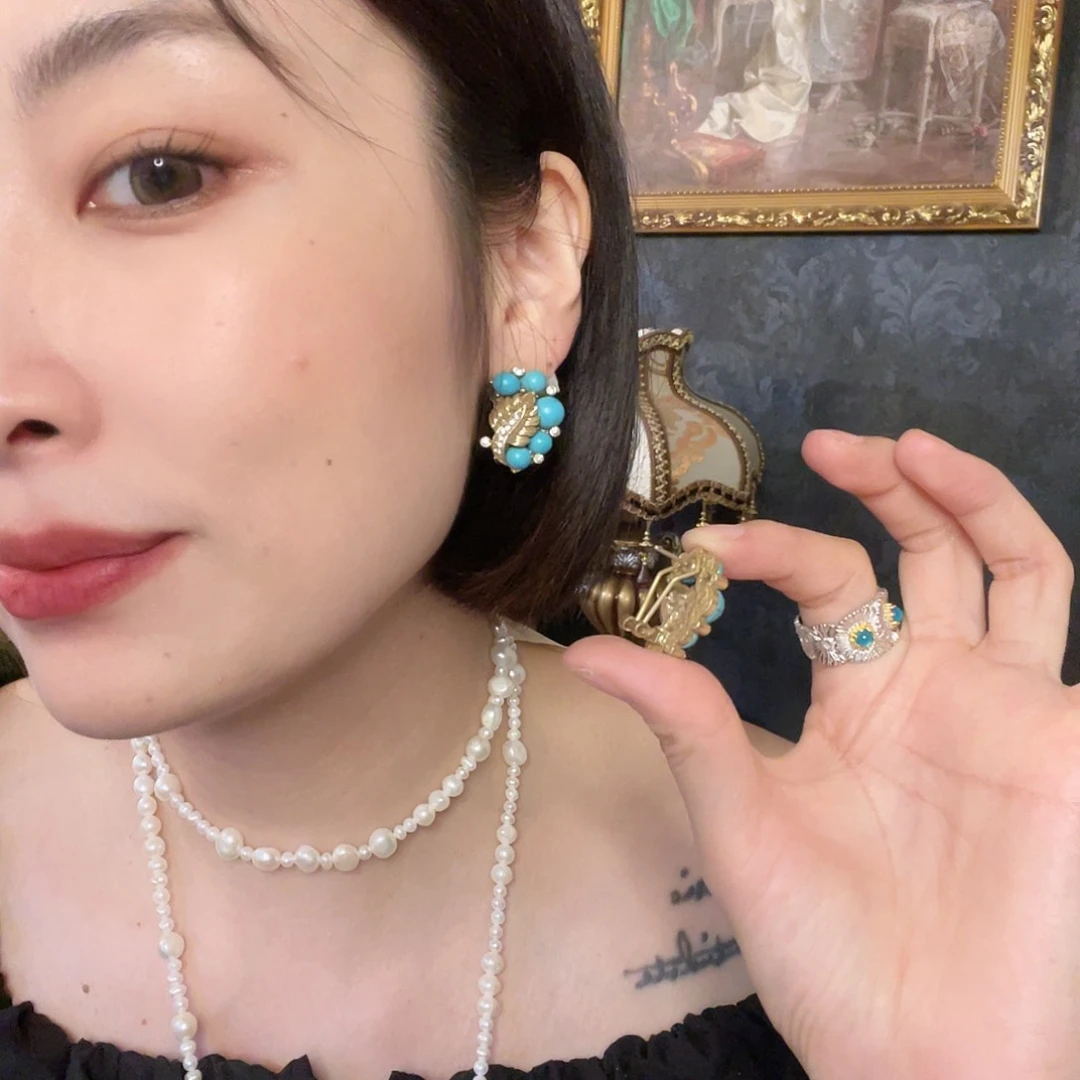 黄铜珐琅925银耳拍