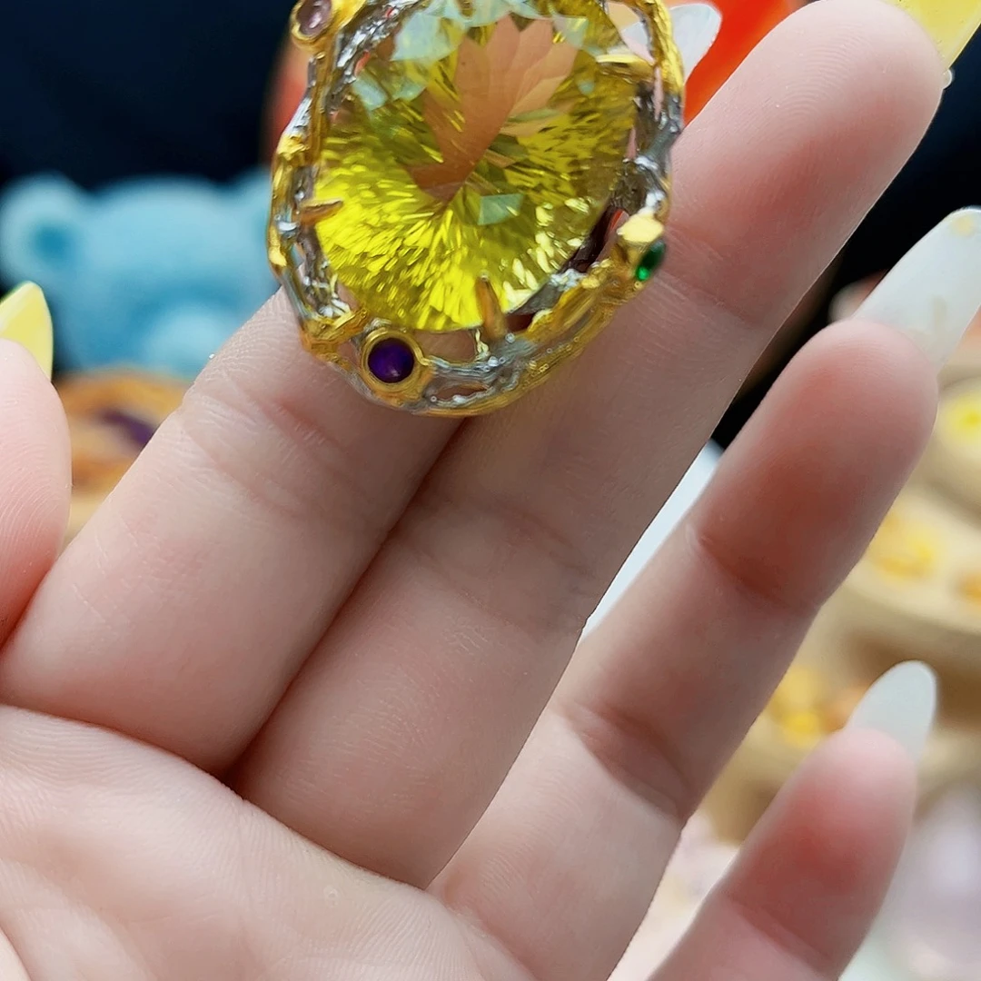 水晶戒指银S925镶嵌天然