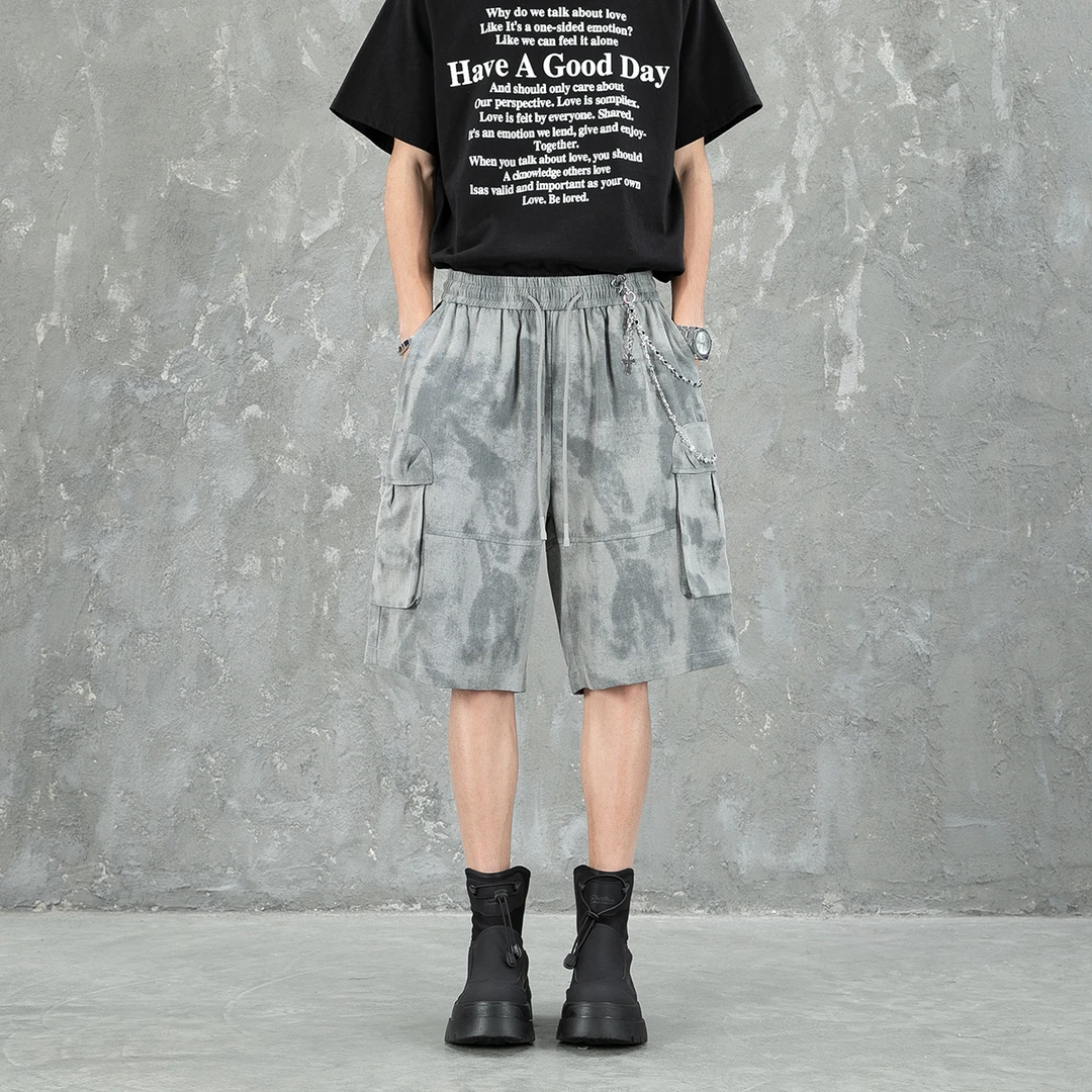 MONOLOGE夏季迷彩工装短裤男潮牌宽松直筒痞帅五分裤子复古百搭