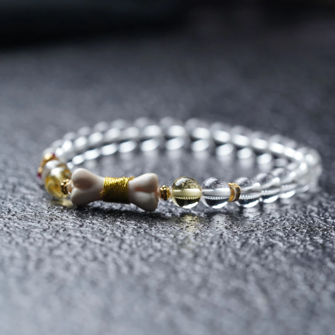 【珊木居】S2245HS 白水晶0.6圆珠小骨头单圈手串