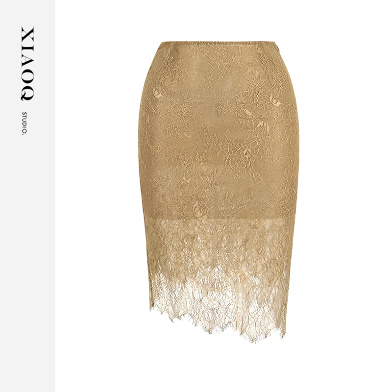【小Q家】99875性感蕾丝斜摆包臀半身裙
